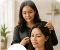 Beauty at home service with makeup in a bright apartment